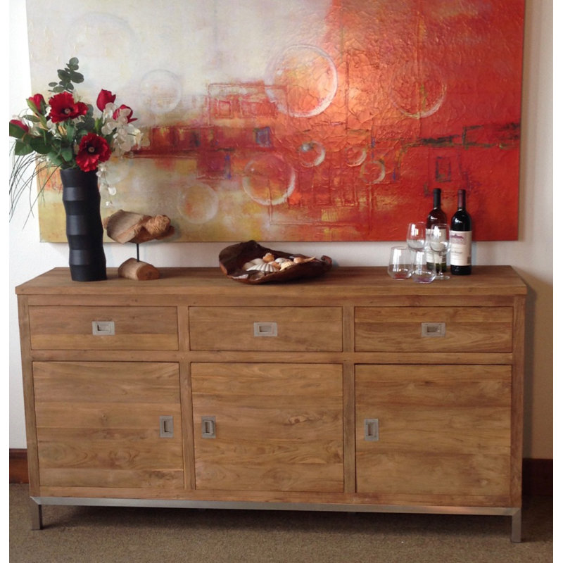 Stella 69'' Recycled Teak Buffet with Stainless Steel Accents