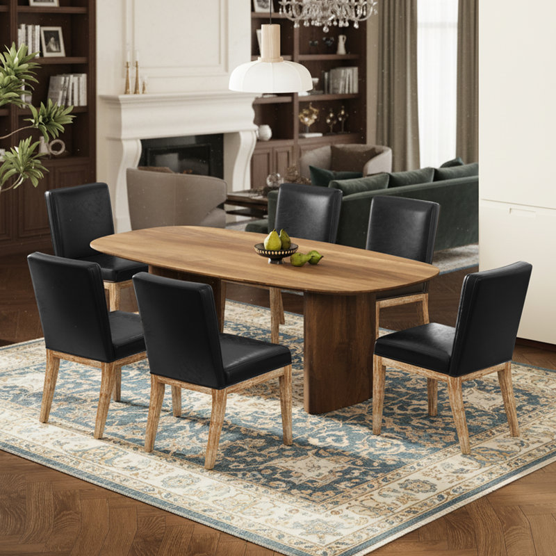 Modern Upholstered Dining Chairs, Armless Kitchen Side Chairs with Solid Wood Legs, Black 