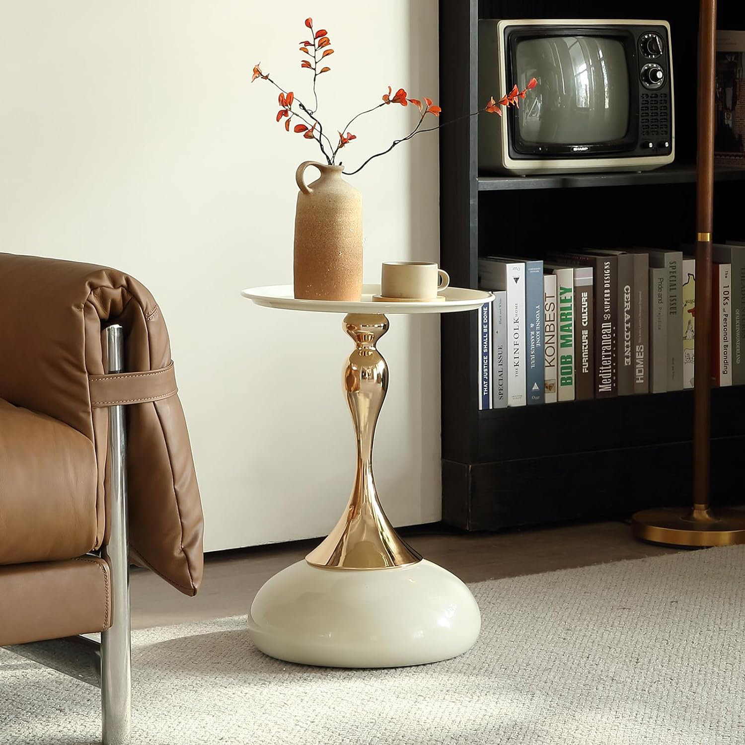 HBAUDAI White Pedestal Side Table for Small Spaces | Wayfair