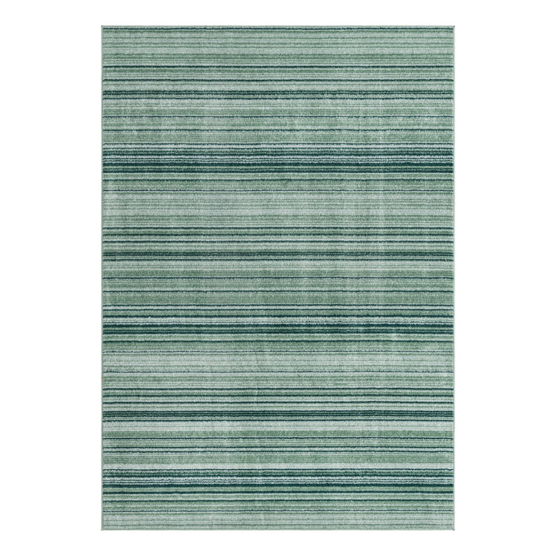 Tapis vert / gris à rayures Osteen, Green, Rectangle 3 pi 3 po x 5 pi 3 po