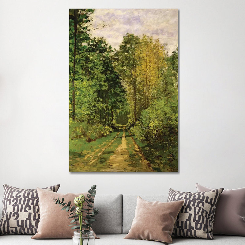 Chemin boisé, 1865 par Claude Monet, reproduction d’art, Toile tendue, Pas de tapis, H 60 po x l 40po x P 1,5 po