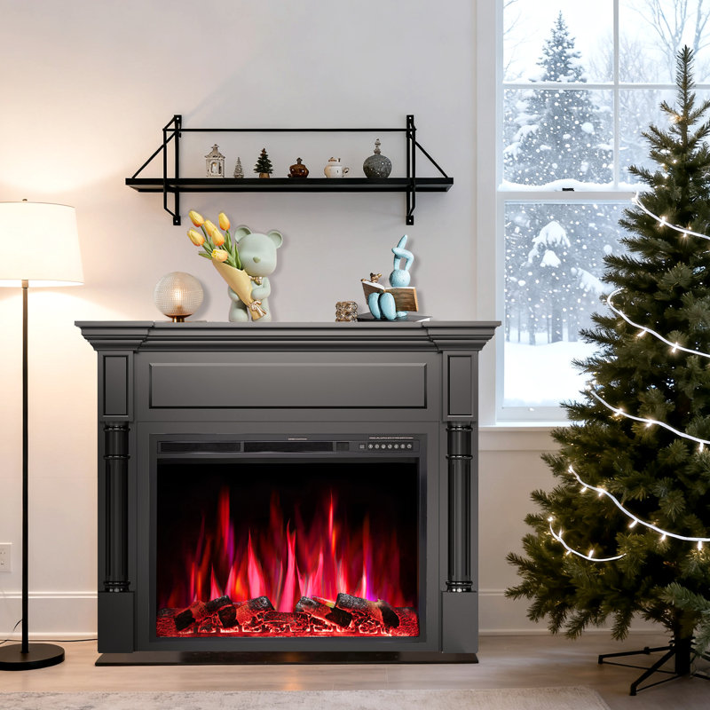  Meuble télé 55 po pour foyer électrique 750 W / 1500 W, flamme réglable, minuterie 8 heures, télécommande, Noir