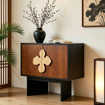 Color Blocked Flower Handle Accent Cabinet