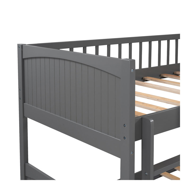 Lit simple superposé avec lit mezzanine attaché, avec deux tiroirs, gris, Gris