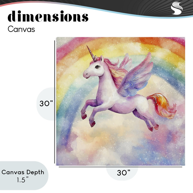 Licorne volante dans une toile arc-en-ciel, design by Creative Studio, H 30 po x l 30 po