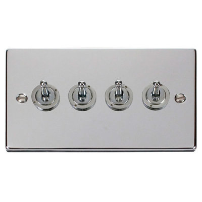 Polished Chrome 4 Gang 2 Way 10AX Toggle Light Switch