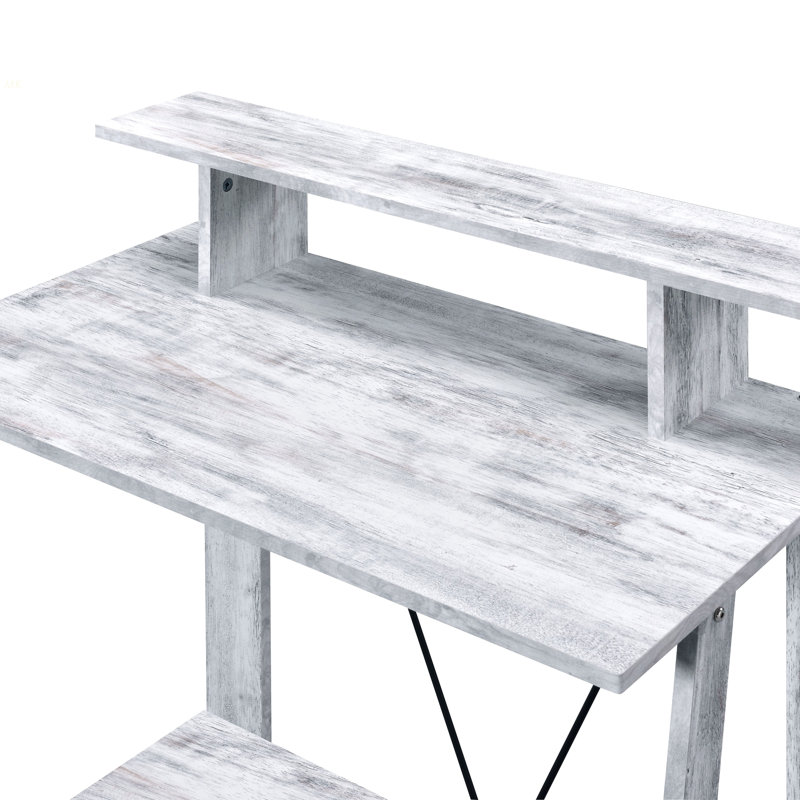 Antique White And Black Writing Desk With Upper Shelf, Gray/Black