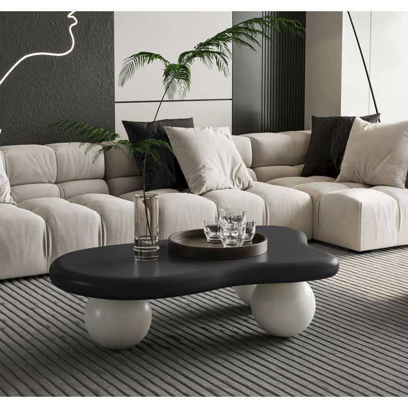Table basse de 40 po en forme de nuage avec 3 pieds sphériques pour le salon, Noir / blanc