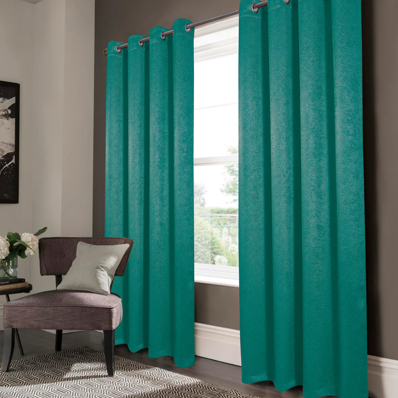 Wilsall Embossed Blackout Window Curtain Panel, 52" W x 84" L, Teal