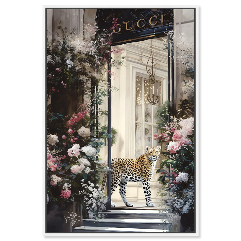 Art floral sur toile, devanture fleurie, H 55 po x l 37 po, Cadre blanc