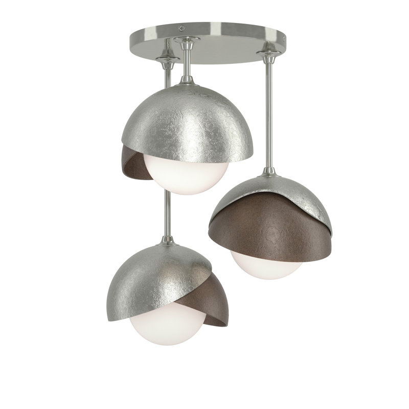 Brooklyn 3 - Light Double Shade Semi Flush Mount, Bronze, Sterling