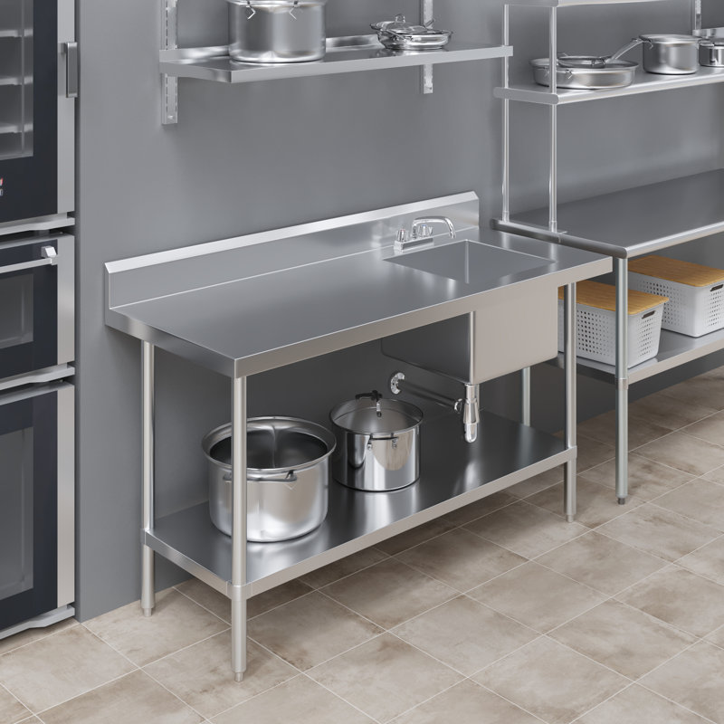 60 in. x 24 in. Stainless Steel Work Table With Built-in Right Prep Sink And Faucet