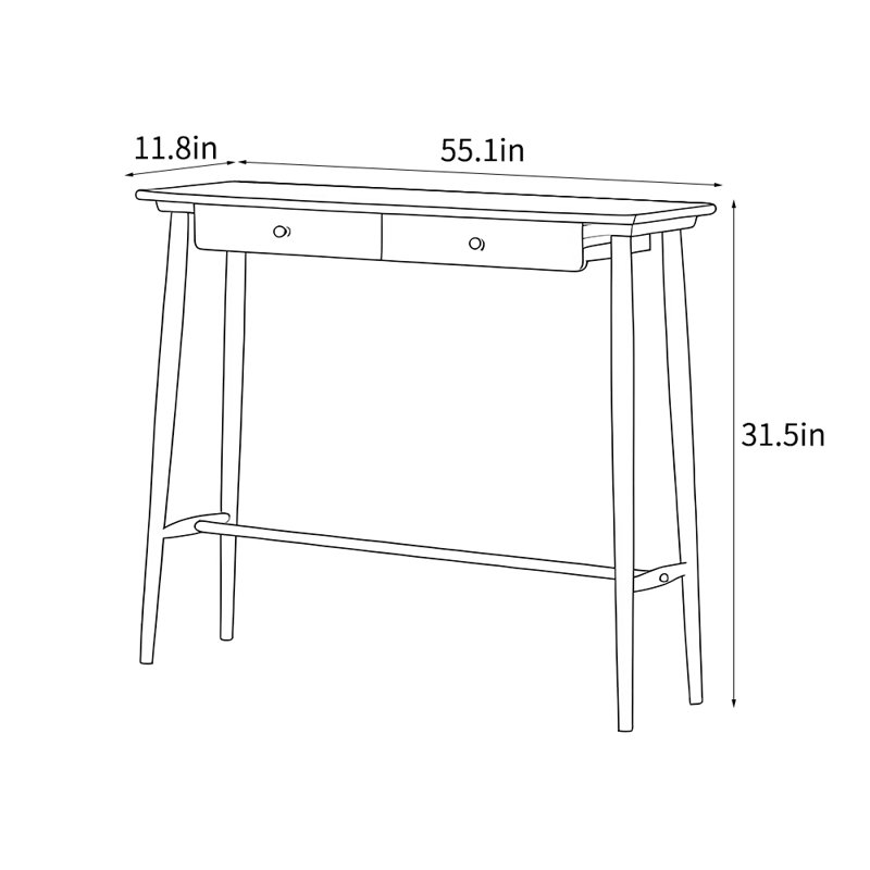 Console de style chinois simple classique brune, H 31,5 po x l 55,1 po x P 11,8 po, Bois naturel