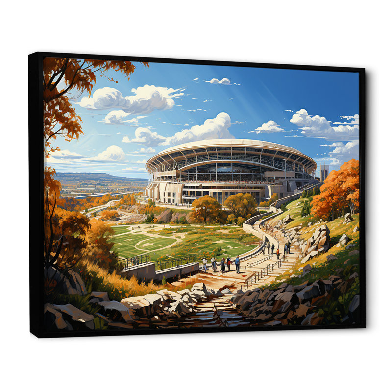 «Stadium In Spotlight Pastoral Patchwork II», reproduction sur toile, Cadre flottant noir, H 34 po x l 44 po x P 1,5 po
