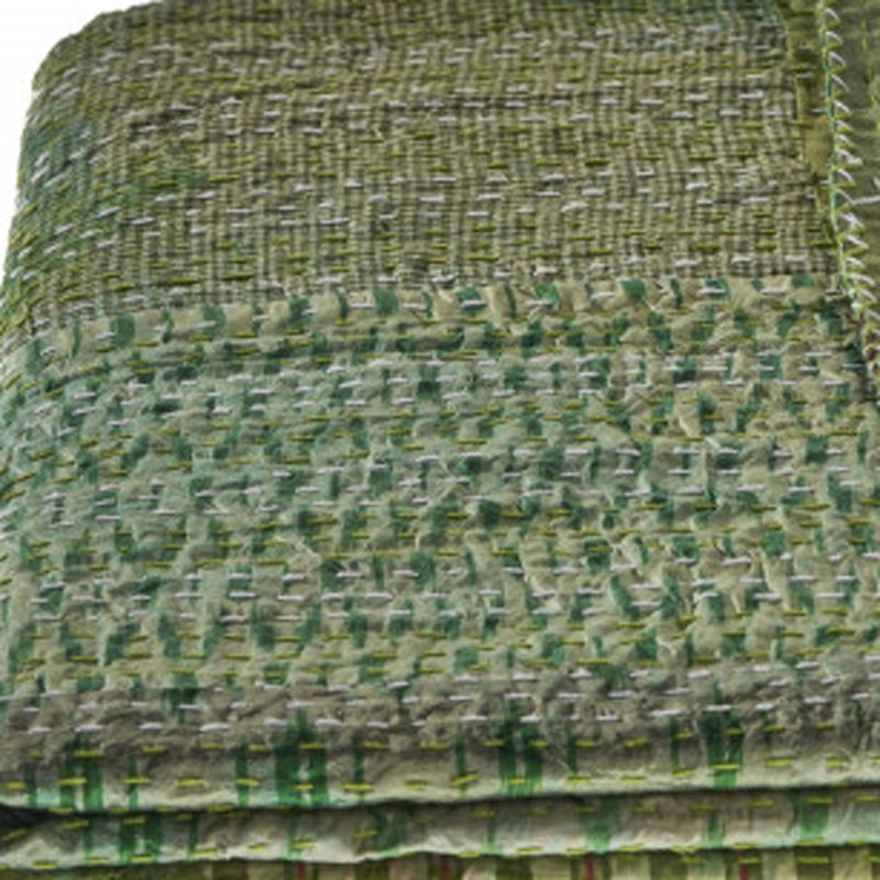 Knitted Silk Patchwork Throw Blanket, Green Patchwork