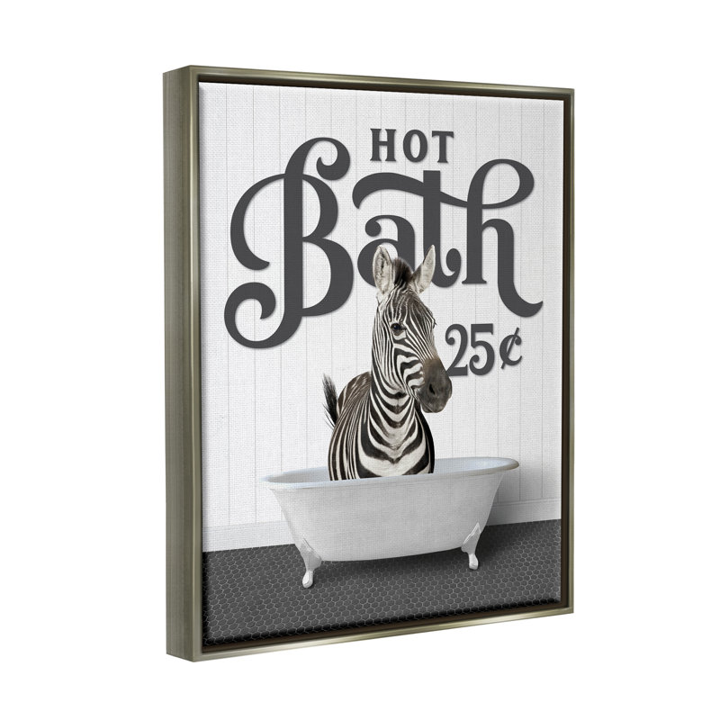 "Hot Bath", art mural rétro encadré par des animaux, Cadre flottant gris lustré, H 31 po x l 25 po x P 1,7 po