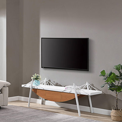 Console de télévision, meuble télé en forme de voilier, centre de divertissement moderne avec tiroir, console multimédia
