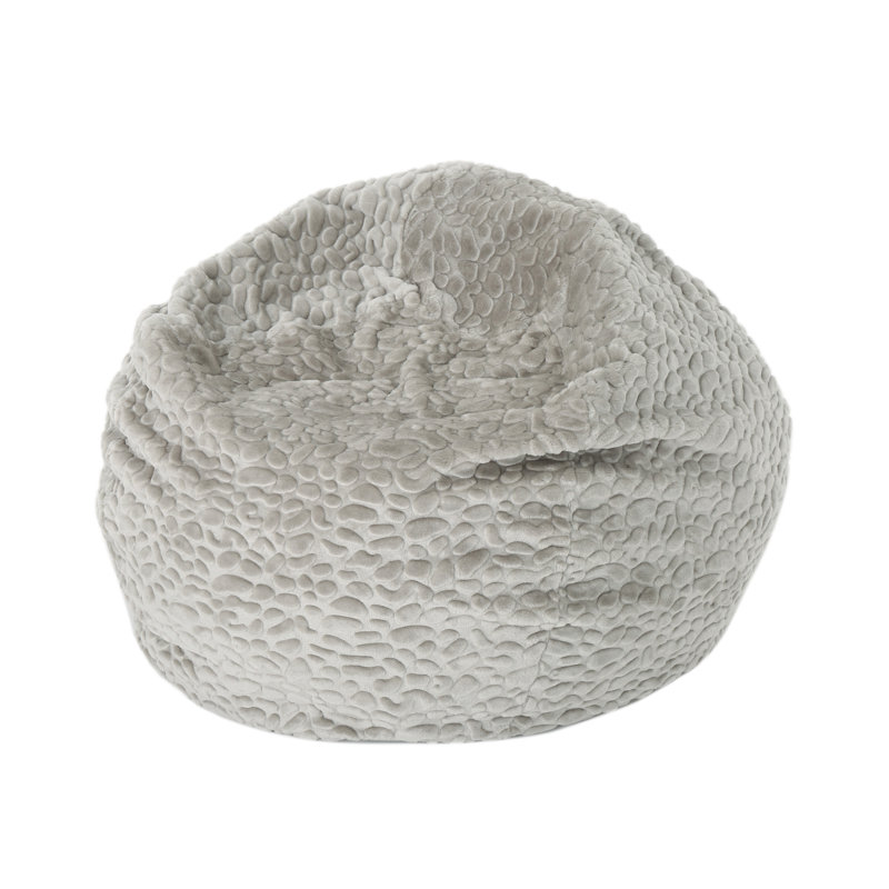 Fauteuil à billes arrondi en fausse fourrure Yasmin, Similifourrure grise / blanche
