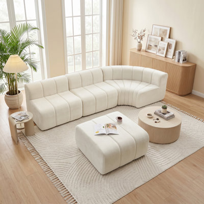Canapé modulaire incurvé en forme de L de 116 po avec repose-pieds à compression en chenille et repose-pieds
