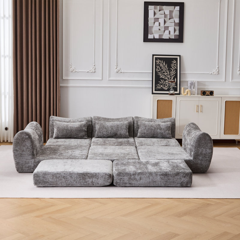 Boneless 104" Wide Modular Sectional Sofa In Soft Chenille Fabric Large Cloud Couch, Gray Chenille