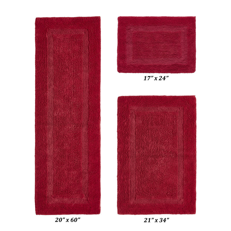 Annerose Premium 100% Cotton 2370 GSM 3-Piece Bath Rug Set, Ultra Soft, Super Absorbent, Reversible Tufted Weave Bathroom Mats, Machine Washable, OEKO-TEX® Certified Bath Rugs for Bathroom, Shower & Tub, Red