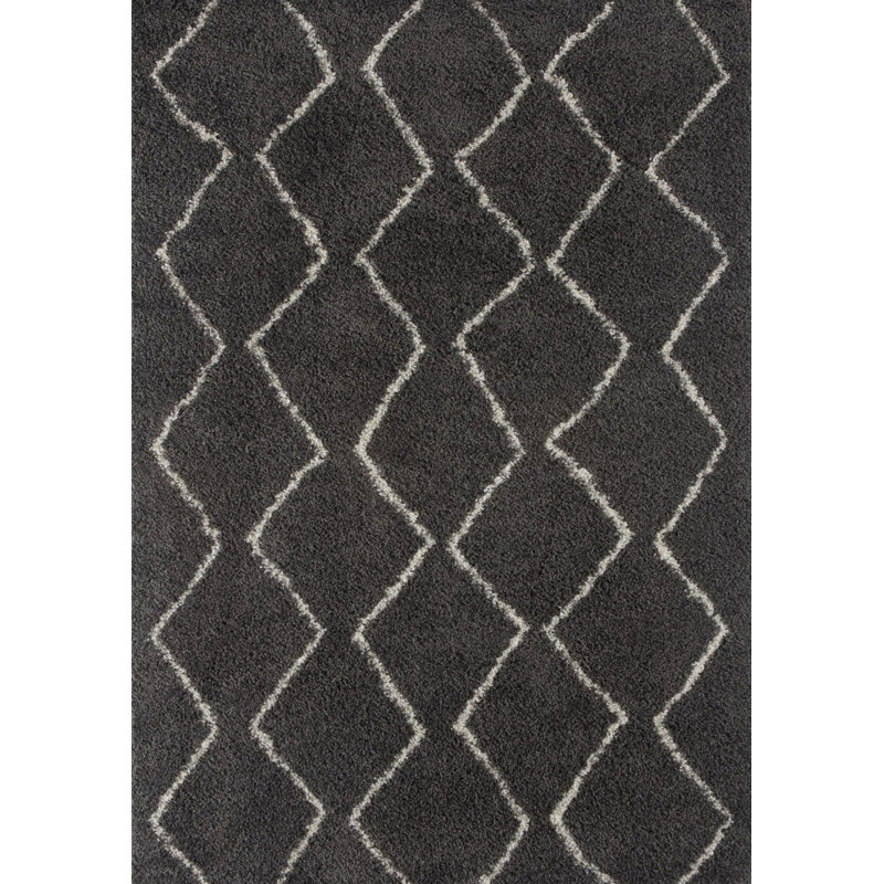 Moroccan Shaggy Collection Rugs Boho Design in Dark Grey/Ivory, Rectangle 160 x 230cm