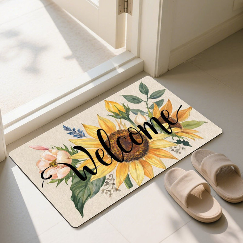 Sunflower Floral Welcome Doormat, 36 x 24 inch, for Outdoor and Indoor