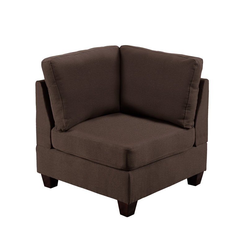 Chaise modulaire 3 pièces avec abat-jour café, tissu semblable au lin et structure en bois - 3 pièces