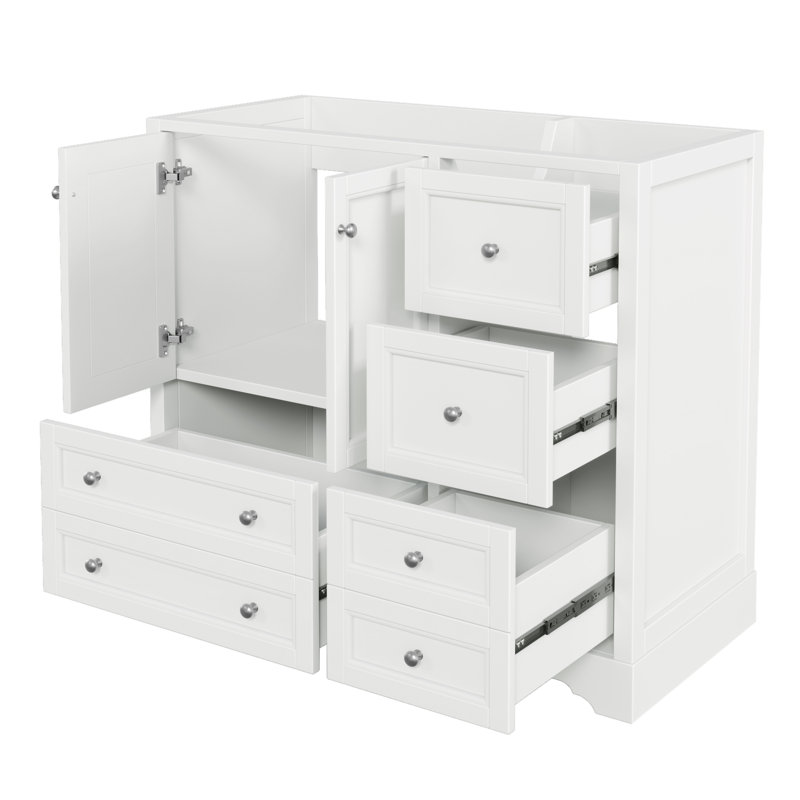Meuble-lavabo sur pied 36 po en bois massif avec tiroirs de rangement, Blanc