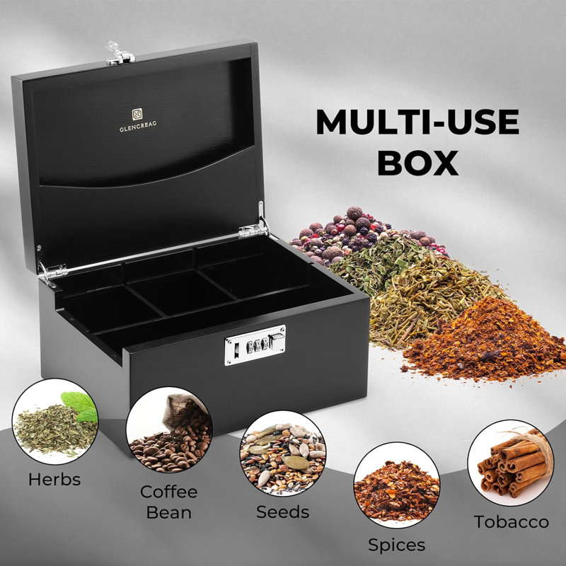 Dakota Fields Stash Box With Rolling Tray, Smell Proof Large Bamboo Storage Box With Lock, Decorative Box Set Includes Glass Jars & Grinder