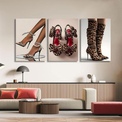 3 pièces mode léopard talons hauts toile Art Funky bottes photos décoration murale tendance femmes chaudes fille affiches impressions pour femmes salon chambre salle de bain décoration se préparer à accrocher