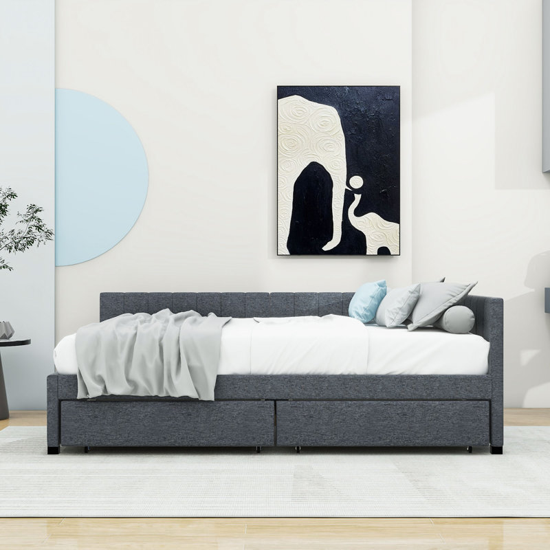 Full Upholstered Sofa Daybed with Drawers, Gray