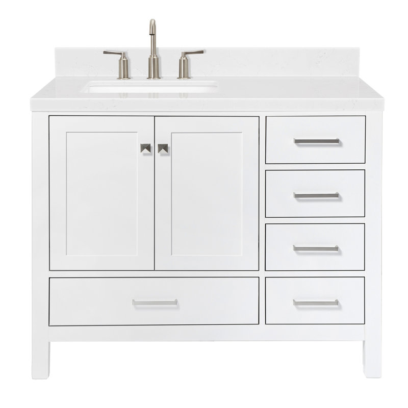 Cambridge 42.25'' Single Bathroom Vanity with Carrara Quartz Top, White