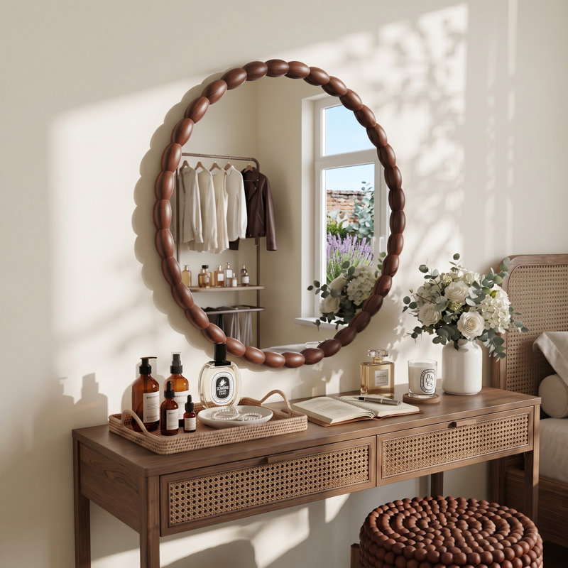 Miroir mural 30 po, 30 po x 30 po, Warm Walnut, Rond