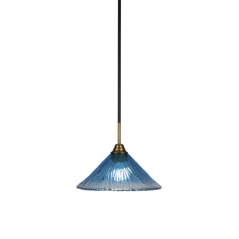 Luminaire suspendu à tige Averyon Paramount, fini nickel brossé avec verre de 12 po, Sarcelle, H 9,75 po x l 12 po x P 12 po