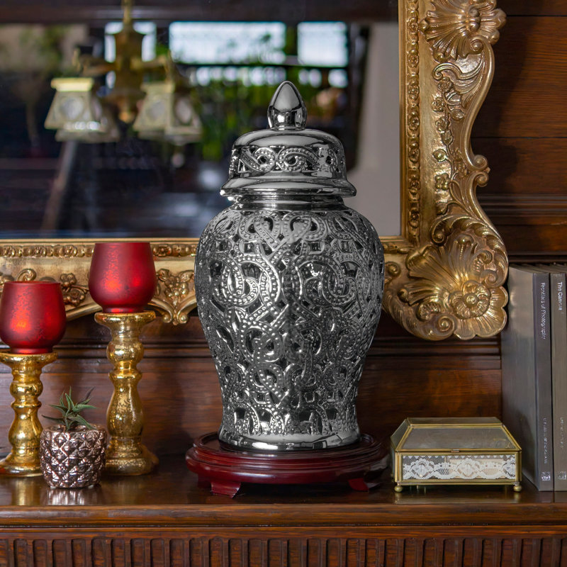18" Spiral Lattice Temple Jar - Gold, Silver