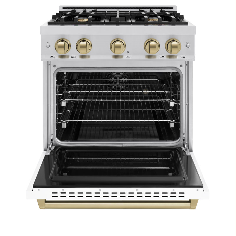 ZLINE Autograph 30" Classic Dual Fuel Range w/ White Door & Black Accents, Champagne Bronze