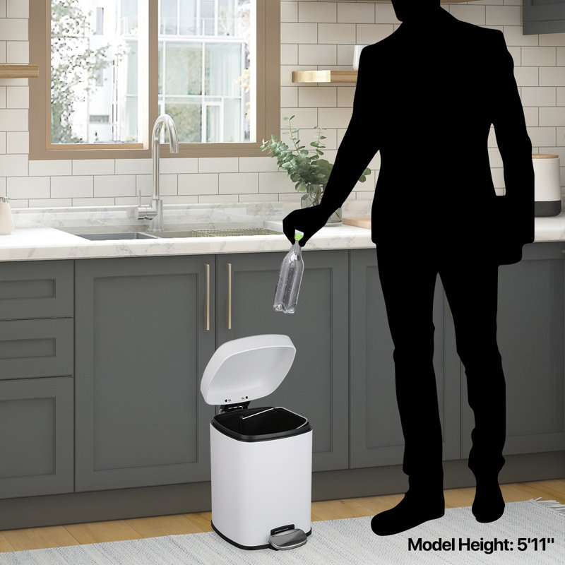 White Galvanized Step Trash Can with Pedal and Inner Bucket