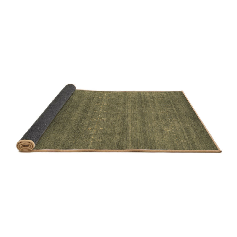 Tapis en laine / polyester tissé à la machine en gris / vert, Rond 8 pi