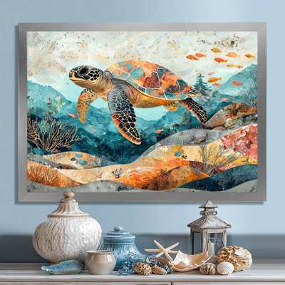 Clarenci Aquarium coloré avec une tortue au-dessus d'un corail III - tortue, art mural
