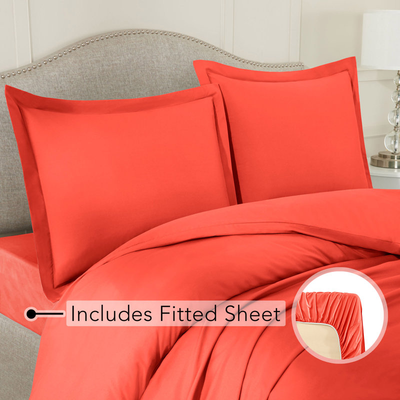 Modern & Contemporary Duvet Cover, Orange, Extra-long Twin Duvet Cover + 2 Additional Pieces