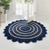 Mateus Oriental Power Loomed Jute Area Rug in Blue/White