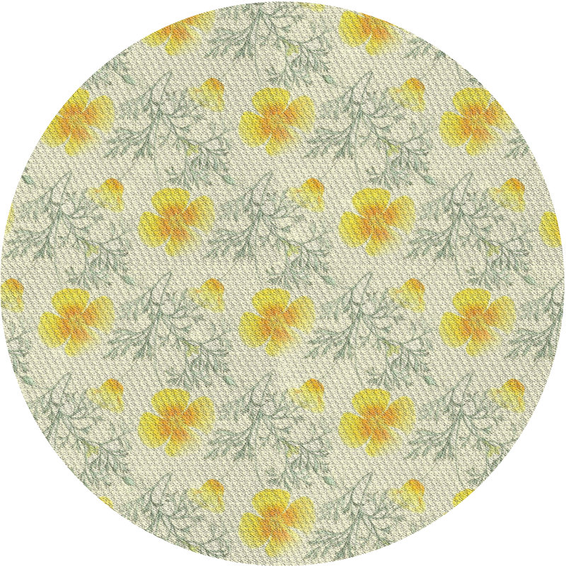 Tapis jaune à motif floral Fintan, Rond 6 pi