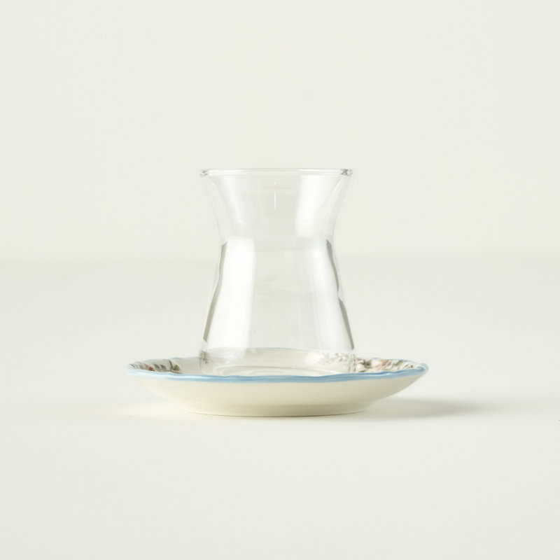 Ensemble de verres à thé vintage avec soucoupes (6 pièces)