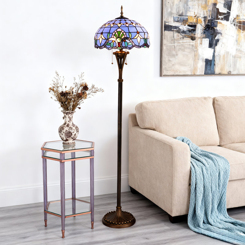 Vintage Tiffany Style Stained Glass Floor Lamp With 3 Warm Light , E26 Base