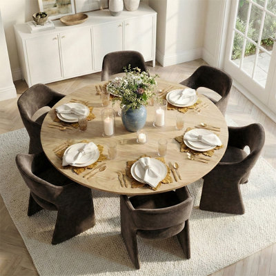 Ensemble de table de salle à manger pour 6 personnes avec table ronde et 6 chaises rembourrées en chenille