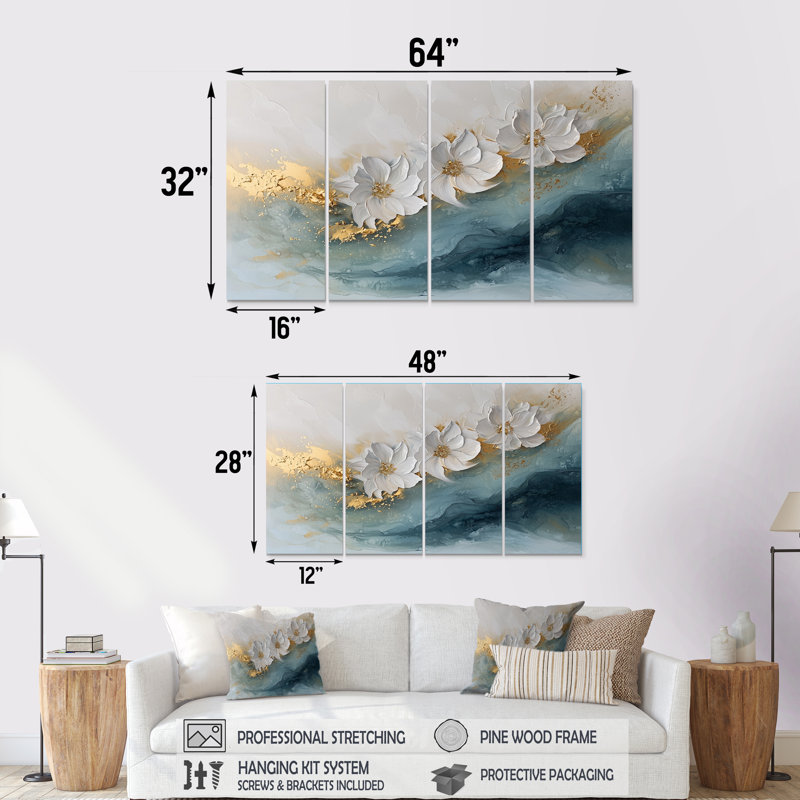 Achilles - tournesols, art mural - ensemble d'art mural traditionnel 4 pièces, H 28 po x l 48 po