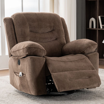 Ebern Designs Large Electric Power Swivel Rocker Recliner with Massage Vibration,Chenille Fabric by Ebern Designs