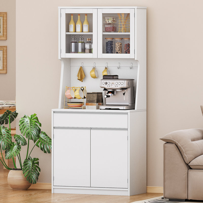 Kitchen Cabinets, Tall Kitchen Cupboard with Countertop and Drawers, Freestanding Pantry Storage Cabinet, Adjustable Shelves, for Dining Room, Living Room, 40 × 75 × 180 cm