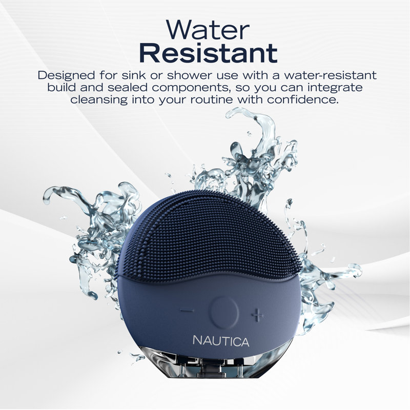 Nautica® PC110 Compact Waterproof Rechargeable Sonic Dual-Sided Silicone Facial Cleansing Pad, Navy, Navy